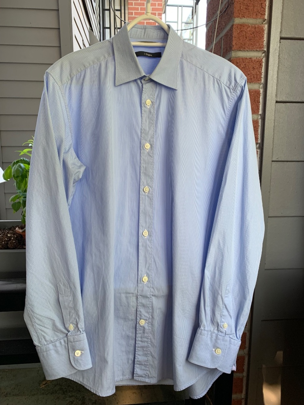 Z Zegna Men's Long Sleeve Blue White  Strip Dress Shirt Size 39-15 ½